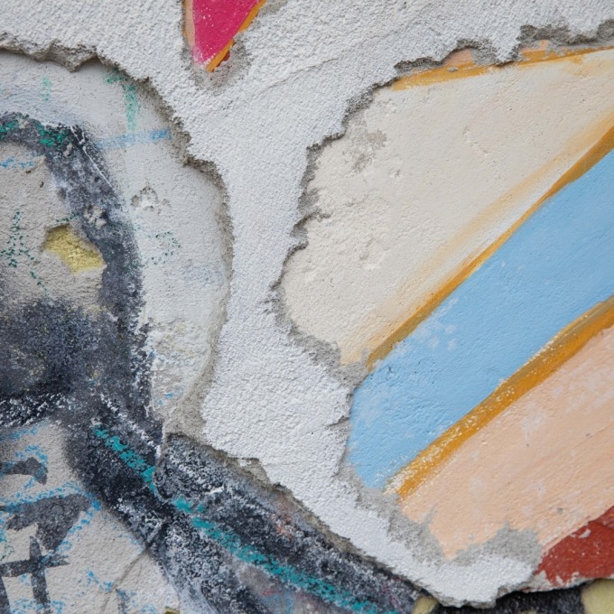 Wave no. 25 - Urban history - 2022, fresco, graffiti, acrylic and destruction on canvas, 150 x 100 x 5 cm - 2900 EUR